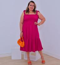 Vestido Midi Plus Size Com Alças Largas Moda Gestante