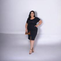 Vestido Mídi Plus Size Com Manga e Bolso Vestido Mídi Plus Size Com Manga e Bolso