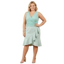 Vestido Midi Plus Size em Malha Crepe Forrado com Renda Elegante, Confortável e Sofisticado