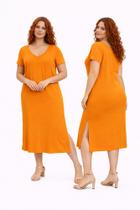 Vestido Midi Plus Size em Malha Viscose com Elastano Secret