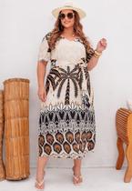 Vestido Midi Plus Size Estampado Manga Princesa