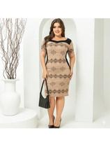 Vestido Midi Plus Size Feminino Tubinho Afina Cintura Moda Evangélica/Modesta Cor:BrancoTamanho:52