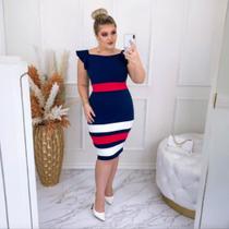 Vestido Midi Plus Size Listras Moda Evangélica Feminina