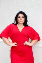 Vestido midi Plus size malha fria moda feminina saída de praia manga flare gola V Vestido midi Plus size malha fria moda feminina saída de praia manga flare gola V