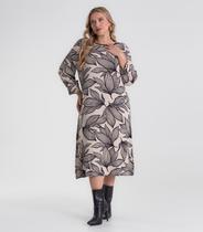 Vestido Midi Plus Size Manga 7/8 Secret Glam Bege