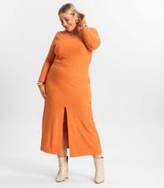 Vestido Midi Plus Size Manga Longa Secret Glam Laranja Vestido Midi Plus Size Manga Longa Secret Glam Laranja