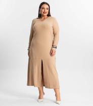 Vestido Midi Plus Size Manga Longa Secret Glam Marrom Vestido Midi Plus Size Manga Longa Secret Glam Marrom