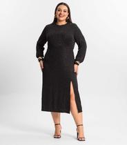 Vestido Midi Plus Size Manga Longa Secret Glam Preto Vestido Midi Plus Size Manga Longa Secret Glam Preto