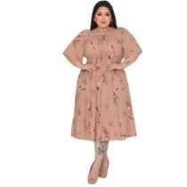 Vestido Midi Plus Size Moda Tamanho Grande Blogueira Floral