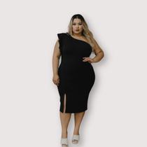 Vestido Midi Plus Size Ombro Único com Babado 0662
