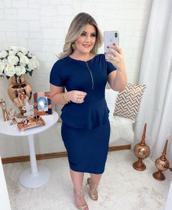 Vestido Midi Plus Size Peplum zíper Moda Feminina Evangélica