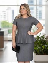 Vestido Midi Plus Size Peplum zíper Moda Feminina Evangélica