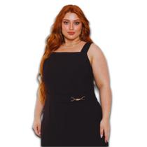 Vestido Midi Plus Size Regata Toscana com Fivela Fake e Alça com Elastico
