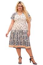 Vestido Midi Plus Size Roupa Feminina Estampado Manga Curta