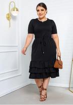 Vestido MIDI Plus Size Três Babados Moda Evangélica Feminina