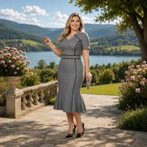 Vestido Midi Plus Size Viés Moda Evangélica Feminina