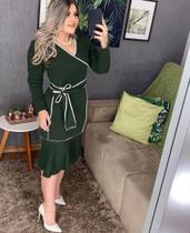 Vestido Midi Plus Size Viés Transpassado Manga Longa