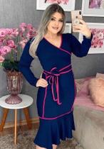 Vestido Midi Plus Size Viés Transpassado Manga Longa