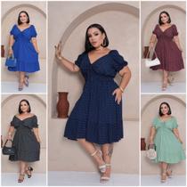 Vestido midi Poa Carmem em viscolinho forrado plus size