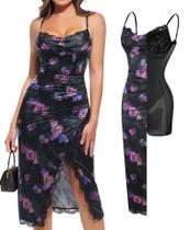 Vestido Midi Popilush com Estampa Floral, Corpete e Modelador Vestido Midi Popilush com Estampa Floral, Corpete e Modelador