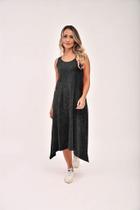 Vestido Midi Preto Marmorizado com Bolso - 100% Algodão, Tamanhos P, M, G e GG