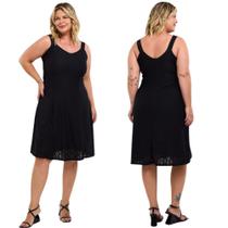 Vestido Midi Preto Plus Size em Malha Leve com Detalhe Vazado Moda Feminina