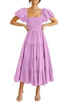 Vestido Midi PRETTYGARDEN com Mangas Bufantes, Franzido e em Camadas, Tamanho Pequeno