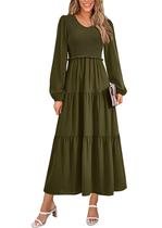 Vestido midi PRETTYGARDEN feminino com gola em V e manga comprida