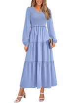 Vestido midi PRETTYGARDEN feminino com gola em V e manga comprida