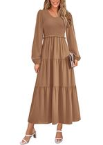 Vestido midi PRETTYGARDEN feminino com gola em V e manga comprida