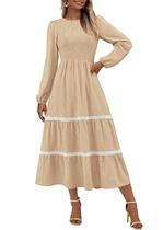 Vestido midi PRETTYGARDEN feminino de manga comprida com blusa floral