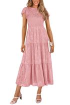 Vestido midi PRETTYGARDEN feminino floral de verão 2025 rosa Vestido midi PRETTYGARDEN feminino floral de verão 2025 rosa
