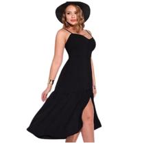 Vestido Midi Renata Alcinha Duna Rodado Soltinho Com Botões