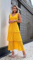 Vestido midi rendado com saia 3 marias , TM P Vestido midi rendado com saia 3 marias , TM P