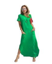 Vestido Midi Reto Manga Curta Com Bolsinho Malha Verde Verão