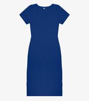 Vestido Midi Ribana Canelada Básico Rovitex Azul