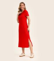 Vestido Midi Ribana Canelada Básico Rovitex Laranja