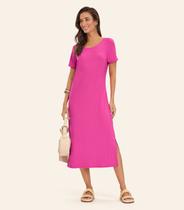 Vestido Midi Ribana Canelada Básico Rovitex Rosa Vestido Midi Ribana Canelada Básico Rovitex Rosa