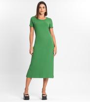 Vestido Midi Ribana Canelada Básico Rovitex Verde