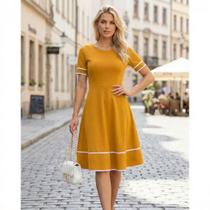 Vestido Midi Rodado Godê Evangélico Social Branco Festas Oferta Barato Promoção Mais Vendido Cor:Azul MarinhoTamanho:M