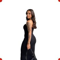 Vestido Midi sem alça Canelado Premium Duplo Tubinho Elegante