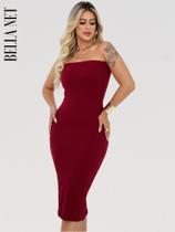 Vestido midi sem alça luxo tubinho tecido premium Verde