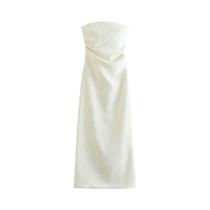 Vestido Midi Sem Alças Para Mulheres, Verão, off White E Preto, Com Babados, Costas Descobertas, Vestido Midi Sem Alças Para Mulheres, Verão, off White E Preto, Com Babados, Costas Descobertas,