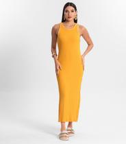 Vestido Midi sem Manga Ribana Canelada Amarelo