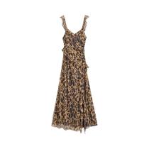 Vestido Midi Sem Mangas Com Estampa De Leopardo Para Mulheres, Vintage, Costas Descobertas, Vestido