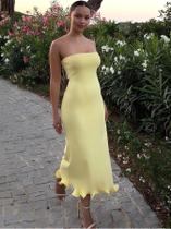 Vestido Midi Sem Mangas Com Ruffles E Patchwork Para Mulheres, Roupa Sexy Para Festas E Clubes,