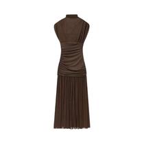 Vestido Midi Sem Mangas Em Tule Para Mulheres, Elegante E Com Detalhes Ruched, Vestido De Festa Para