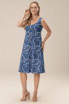 Vestido Midi Simplicidade Sem Manga Estampado Cor Do Céu