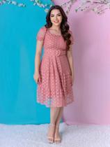 Vestido Midi Social Elegante Decote Quadrado Romantico Manga Princesa