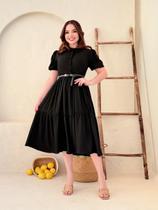 Vestido Midi Social Soltinho para Trabalho Feminino Festa Básico Convidada com Botão